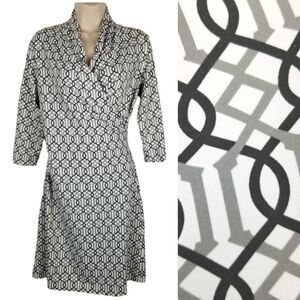 J McLaughlin Womens Faux Wrap Dress Small Black Gray Catalina Cloth Office Siren